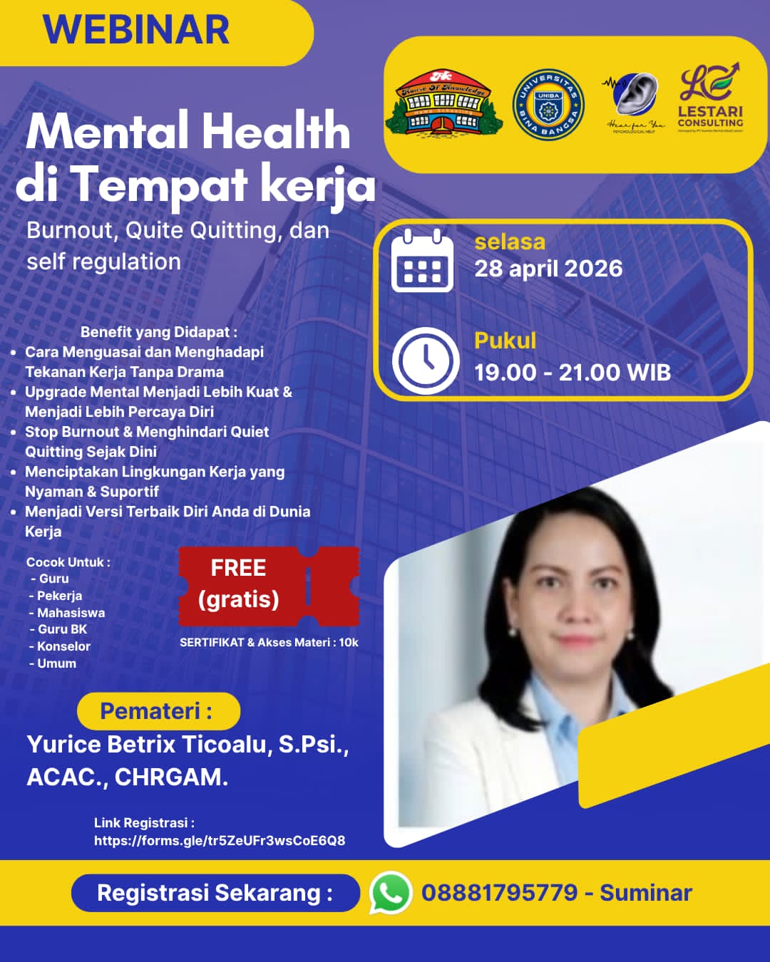 Poster Webinar Mental Health di Tempat Kerja